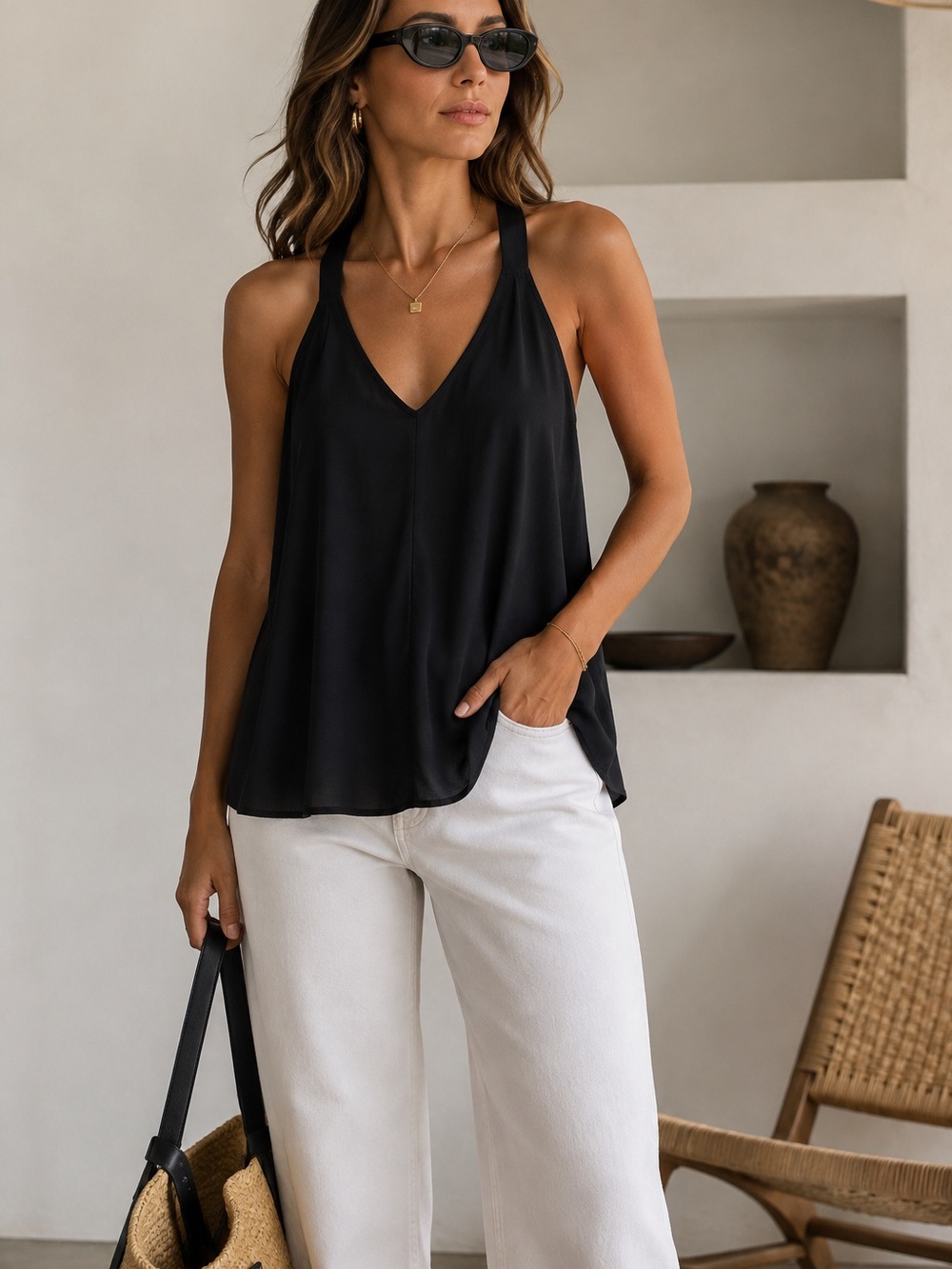 Yigal Azrouel Silk Tank top Women’s Size 4 cami Black Blouse Racer Sleeveless KK
